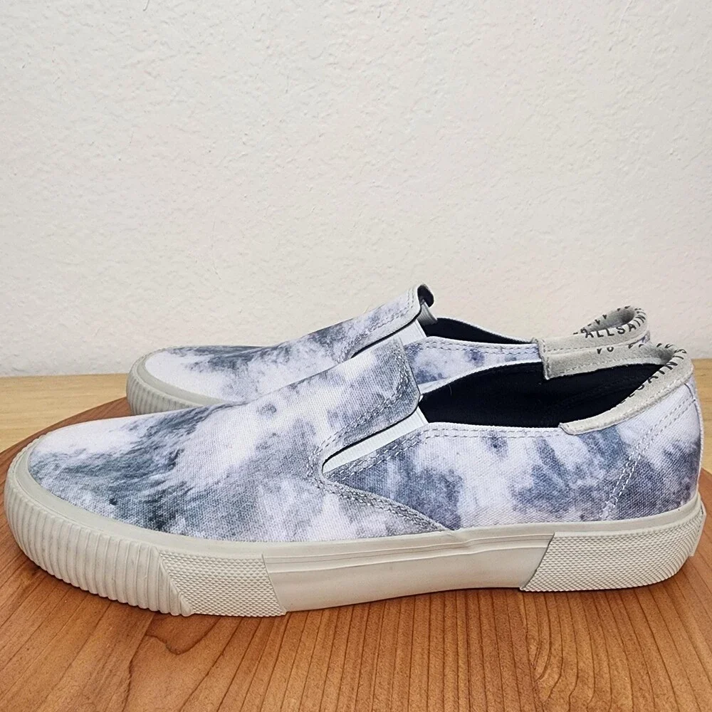 AllSaints Manny Shoes Mens Size 9 Gray Blue Tie Dye Slip On Canvas Sneakers